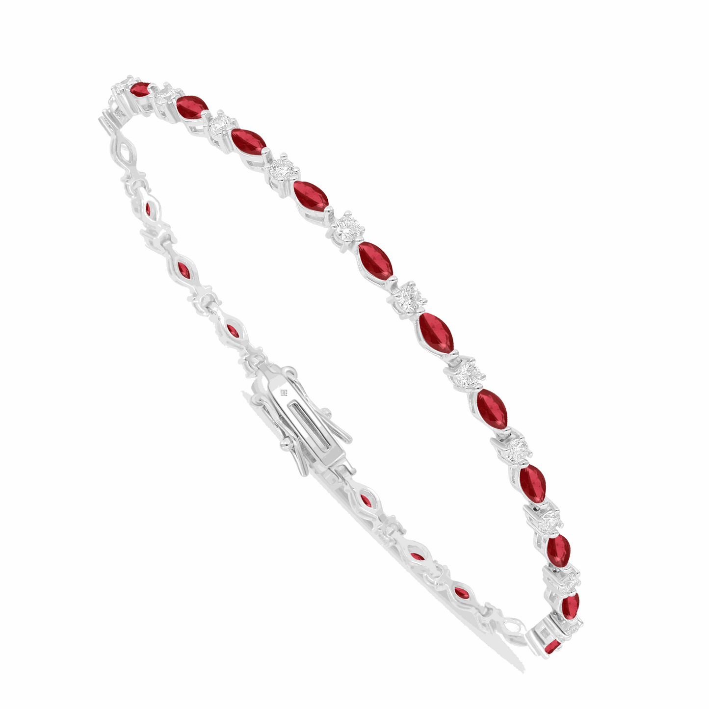 Sterling Silver 925 Bracelet Rhodium Plated Embedded With Ruby Corundum And White Zircon