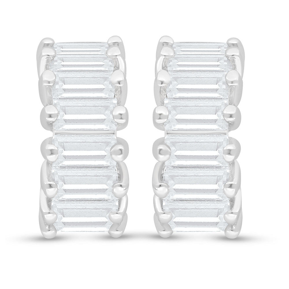 Sterling Silver 925 Earring Rhodium Plated Embedded With White Zircon