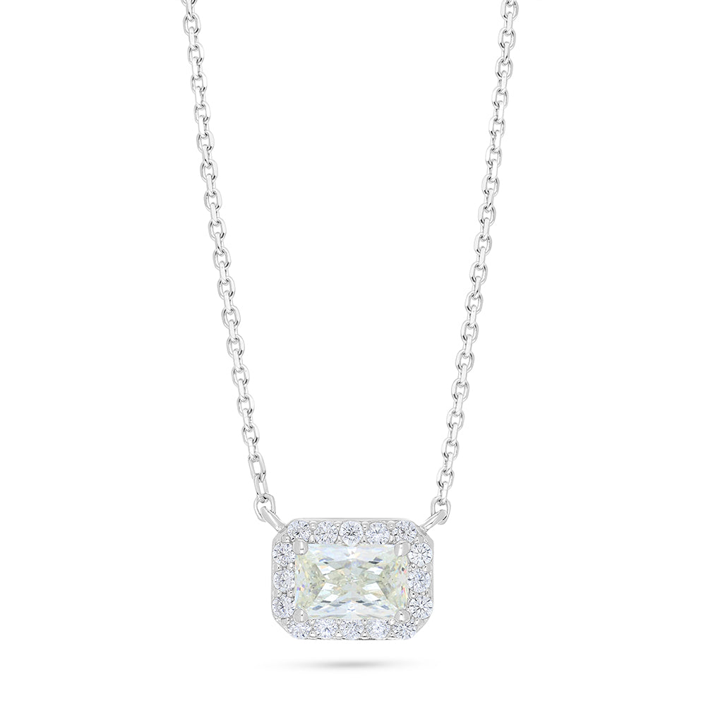 Sterling Silver 925 Necklace Rhodium Plated Embedded With Diamond Zircon And White Zircon