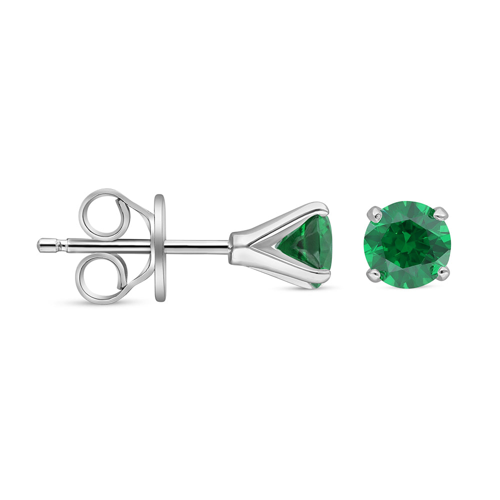 Sterling Silver 925 Earring Rhodium Plated Embedded With Emerald Zircon