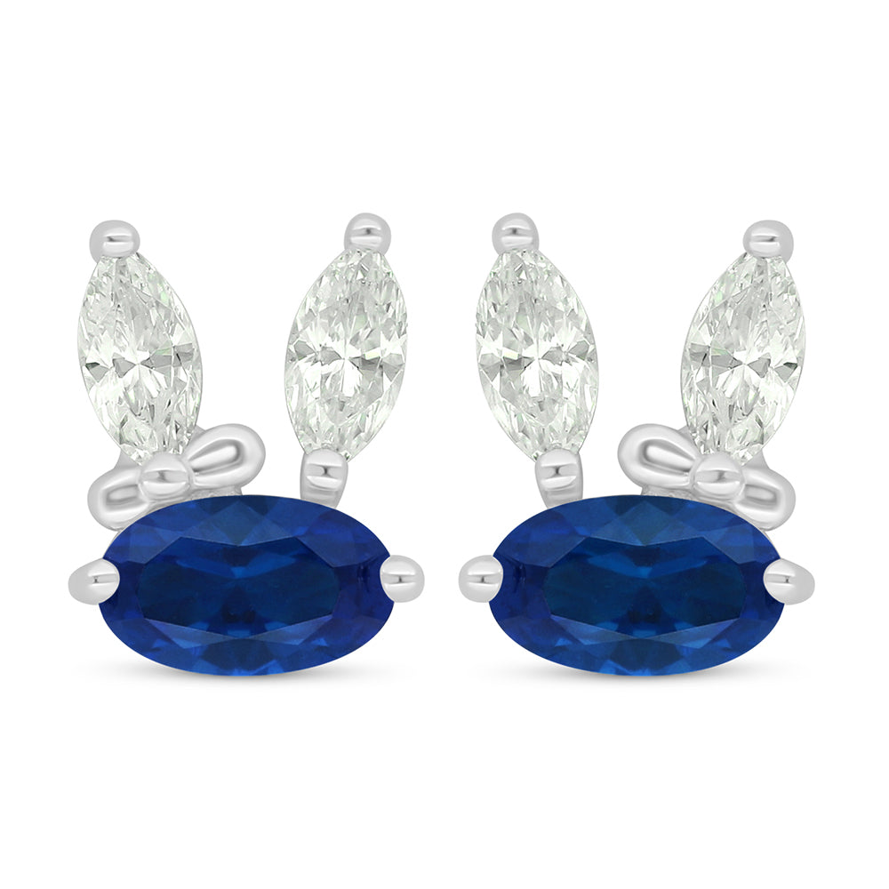 Sterling Silver 925 Earring Rhodium Plated Embedded With Sapphire Corundum And White Zircon