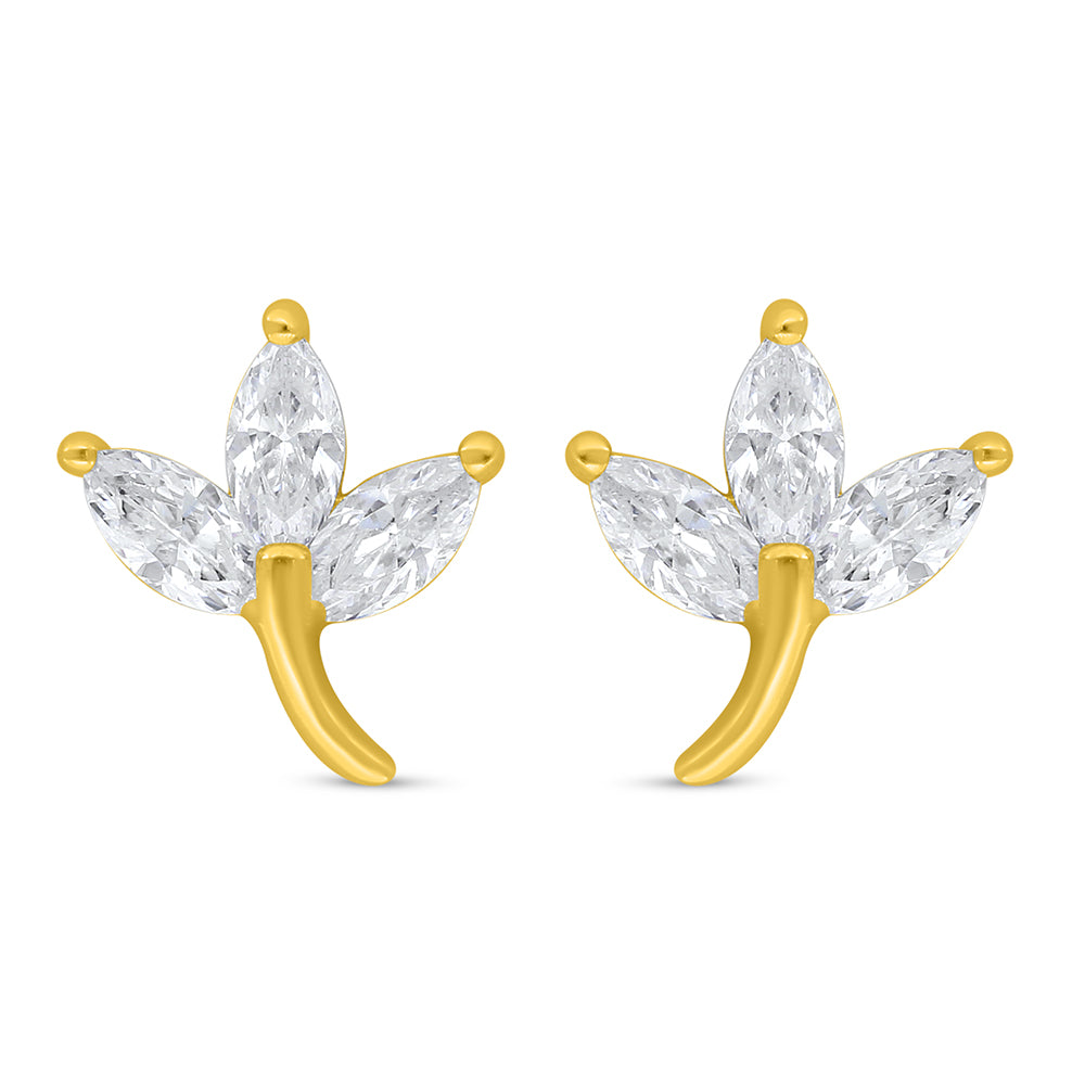 Sterling Silver 925 Earring Golden Plated Embedded With White Zircon