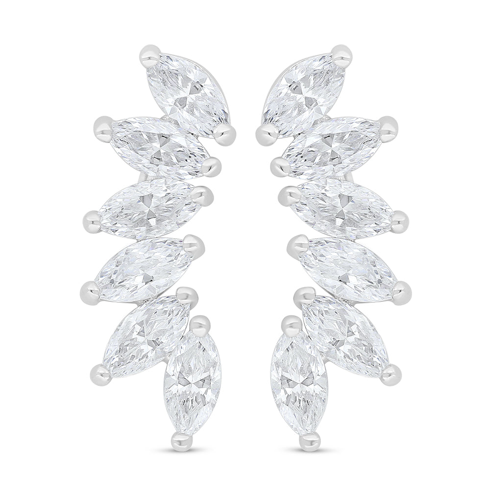 Sterling Silver 925 Earring Rhodium Plated Embedded With White Zircon