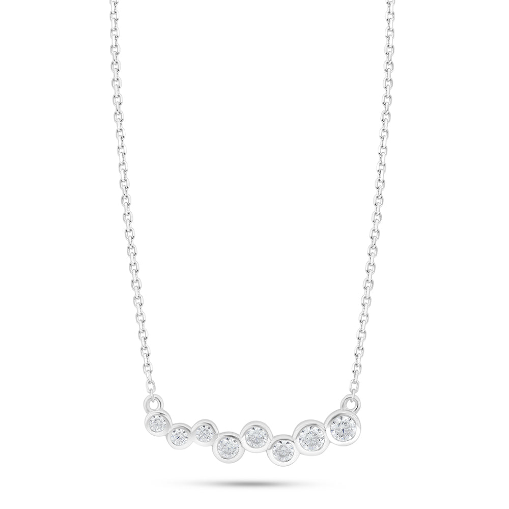 Sterling Silver 925 Necklace Rhodium Plated Embedded With White Zircon