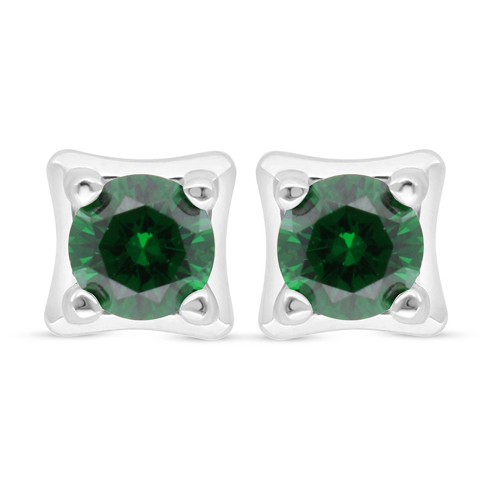 Sterling Silver 925 Earring Rhodium Plated Embedded With Emerald Zircon
