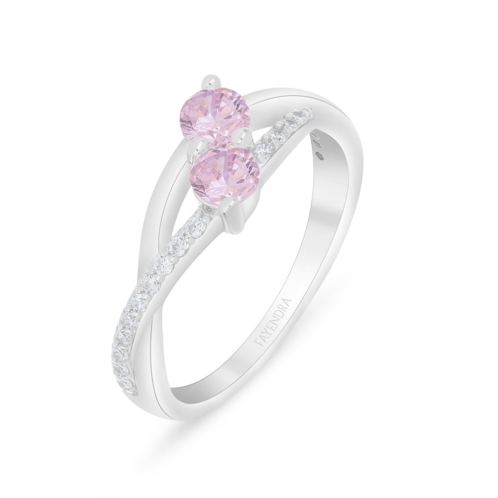 خاتم من الفضة الخالصة عيار 925 مطلي روديوم مرصع زركون بنك و فص ابيض