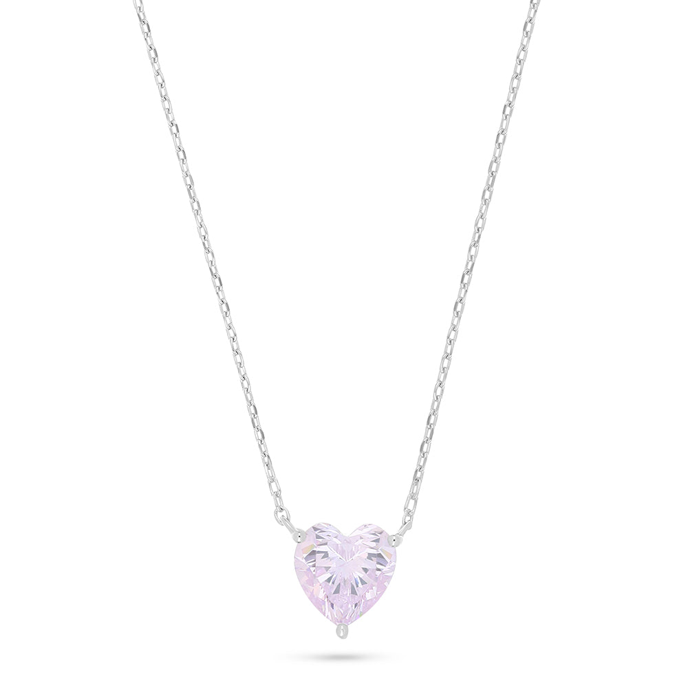 Sterling Silver 925 Necklace Rhodium Plated Embedded With Pink Zircon