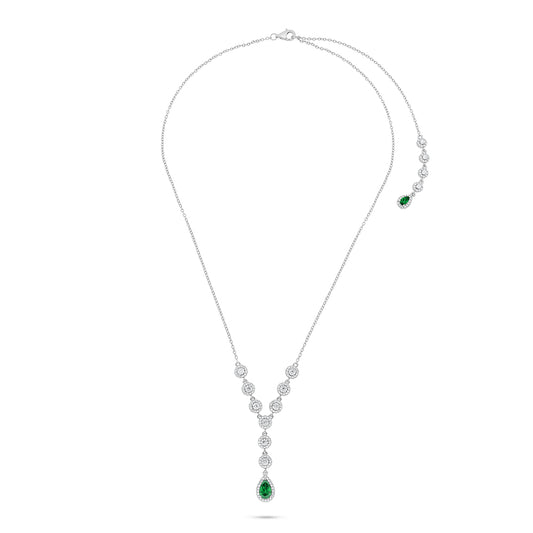 Sterling Silver 925 Necklace Rhodium Plated Embedded With Emerald Zircon And White Zircon