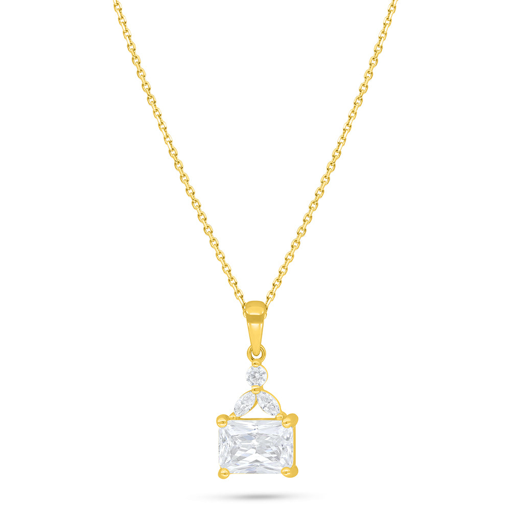 Sterling Silver 925 Necklace Golden Plated Embedded With White Zircon
