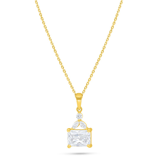 Sterling Silver 925 Necklace Golden Plated Embedded With White Zircon