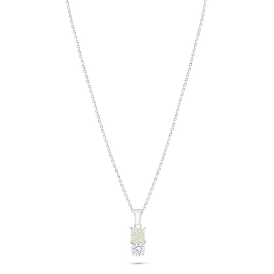 عقد من الفضة الخالصة عيار 925 مطلي روديوم مرصع بالزركون الكناري الالماسي و فص ابيض