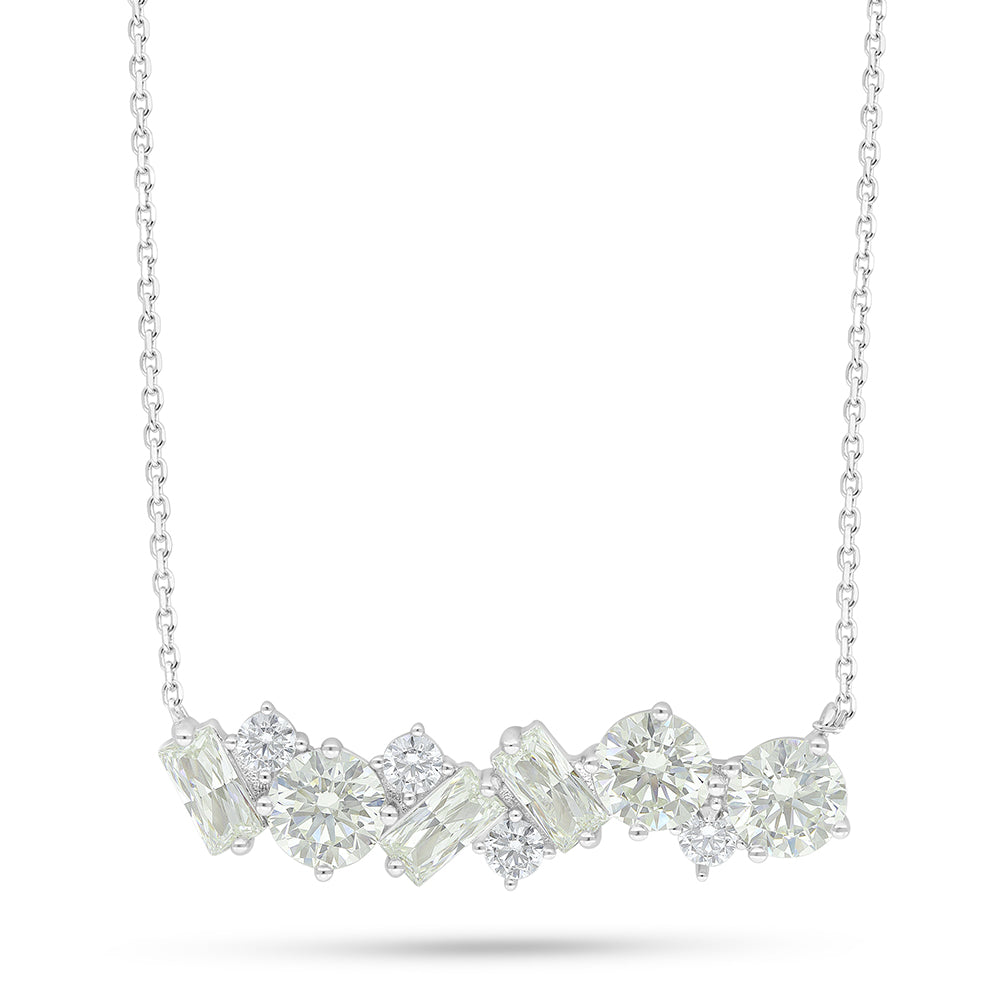 عقد من الفضة الخالصة عيار 925 مطلي روديوم مرصع بالزركون الكناري الالماسي و فص ابيض