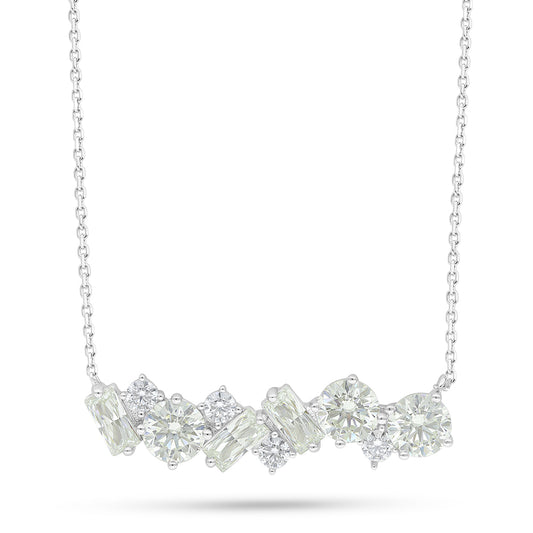 Sterling Silver 925 Necklace Rhodium Plated Embedded With Yellow Diamond And White Zircon