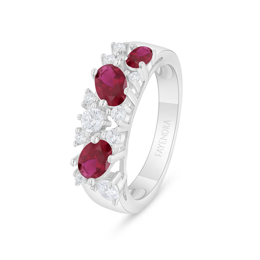 Sterling Silver 925 Ring Rhodium Plated Embedded With Ruby Corundum And White Zircon