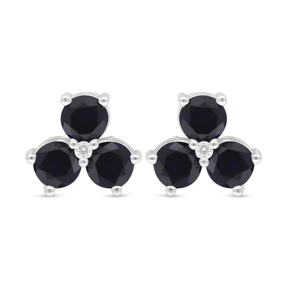 Sterling Silver 925 Earring Rhodium Plated Embedded With Sapphire Corundum And White Zircon