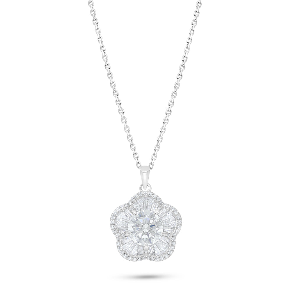 Sterling Silver 925 Necklace Rhodium Plated Embedded With Diamond Zircon And White Zircon