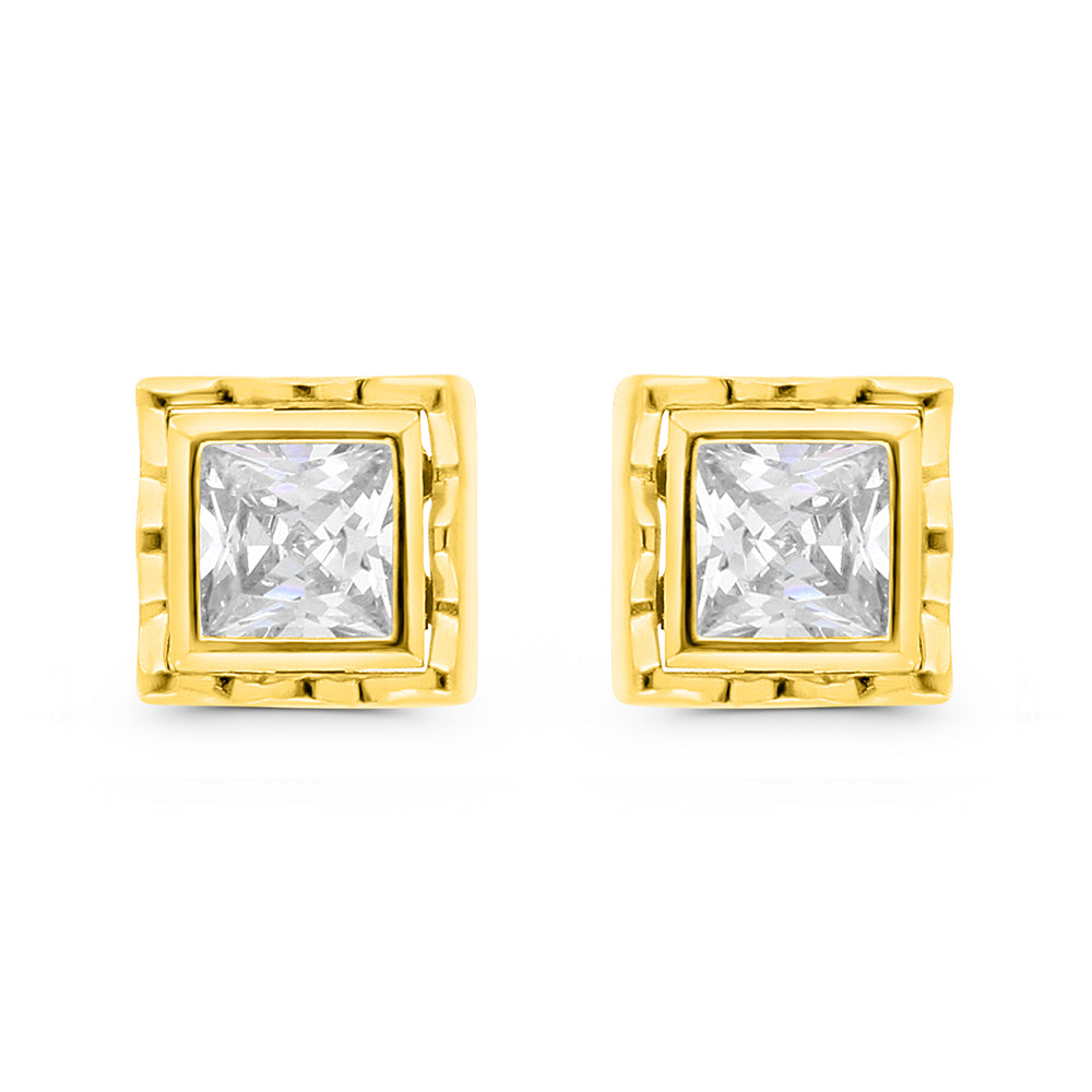 Sterling Silver 925 Earring Gold Plated Embedded With White CZ