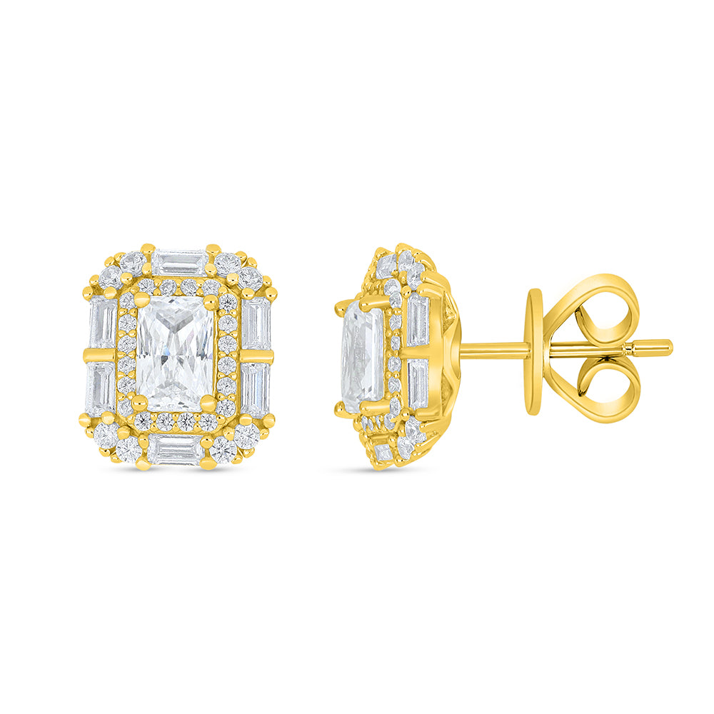 Sterling Silver 925 Earring Golden Plated Embedded With White Zircon