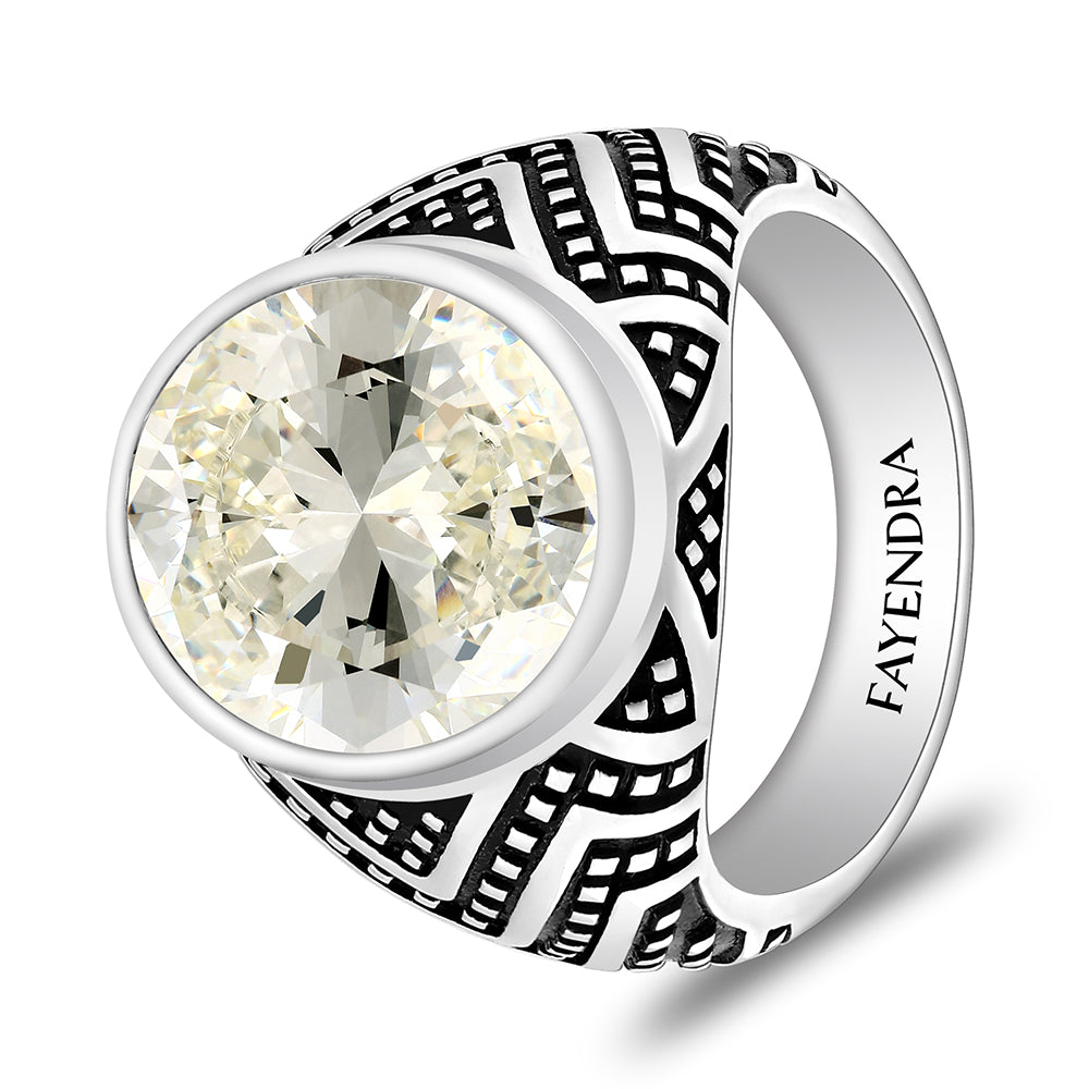 خاتم رجالي من الفضة الخالصة عيار 925 مطلي روديوم و اسود مرصع زركون اصفر