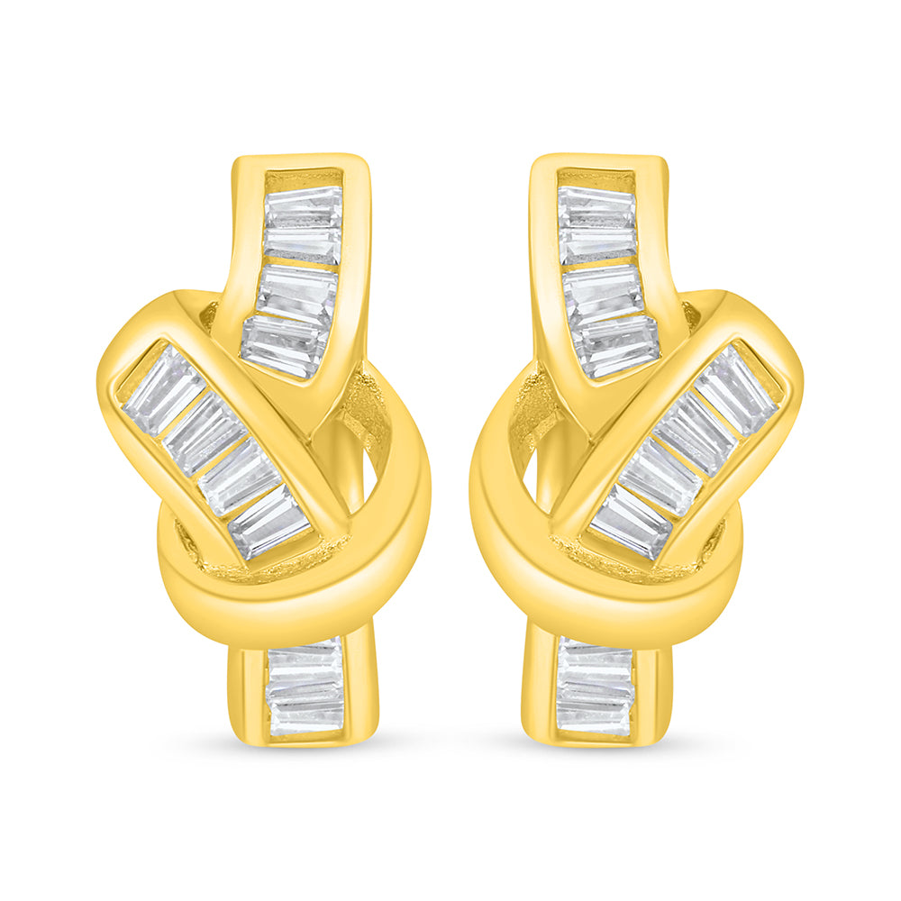 Sterling Silver 925 Earring Golden Plated Embedded With White Zircon