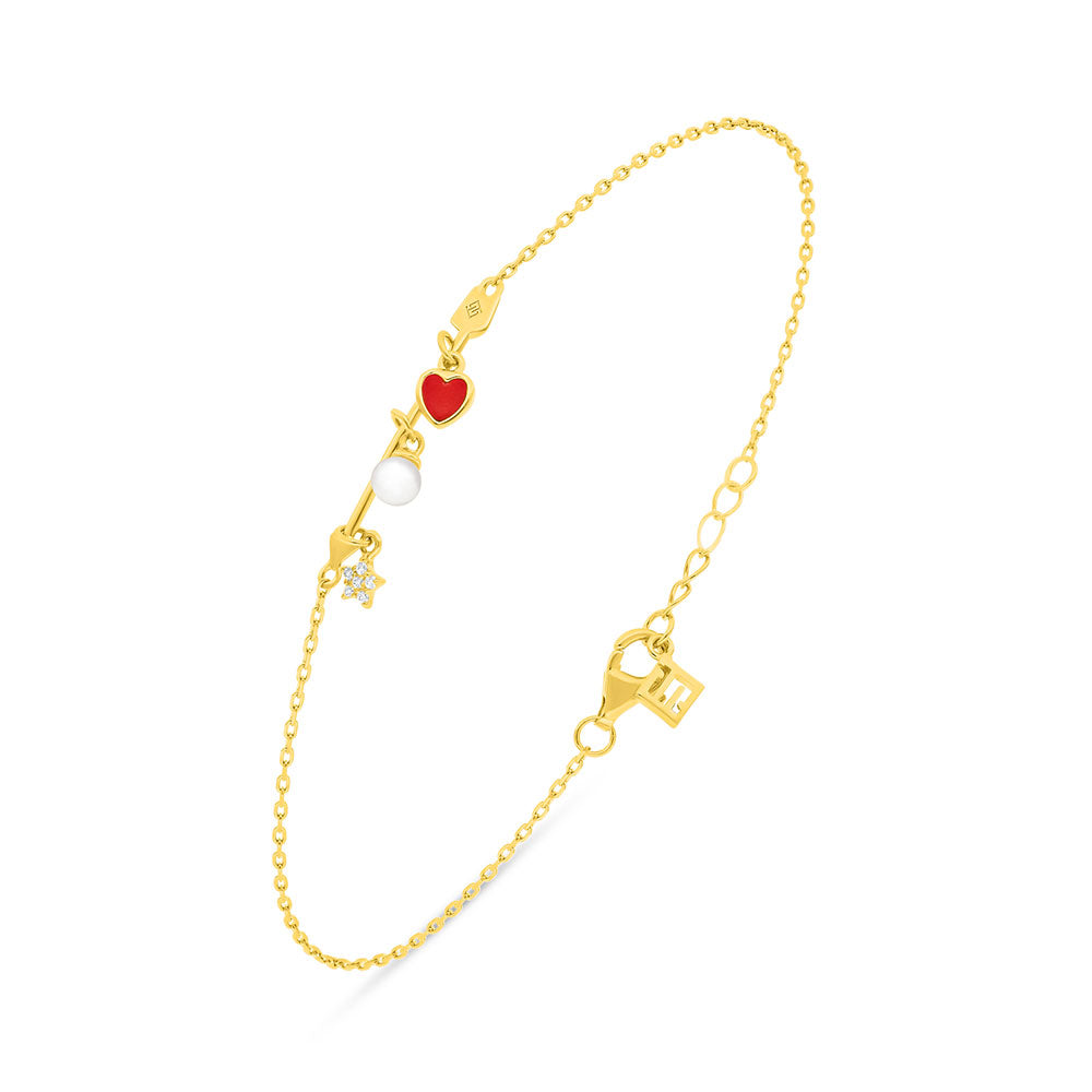 Sterling Silver 925 Bracelet Golden Plated Embedded With White Natural Pearl And White Zircon