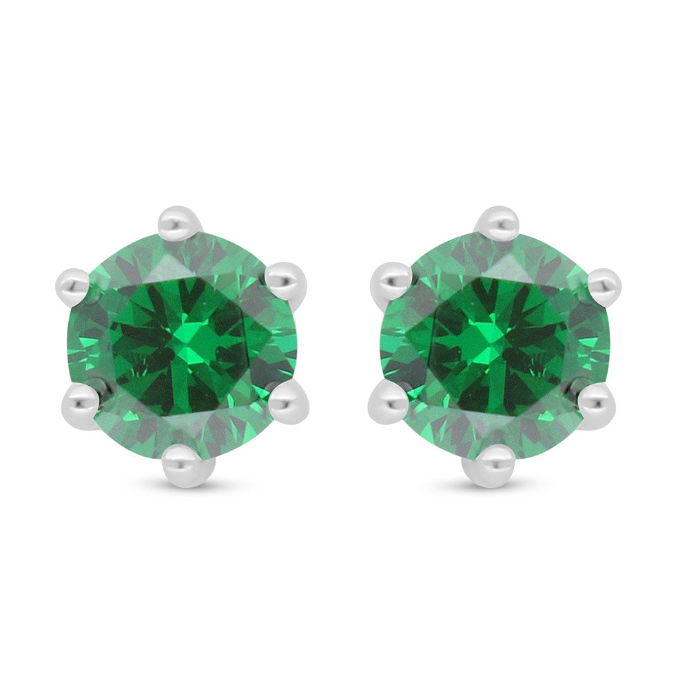 Sterling Silver 925 Earring Rhodium Plated Embedded With Emerald Zircon