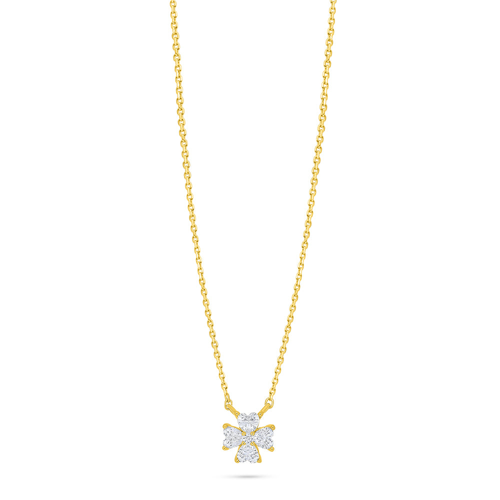 Sterling Silver 925 Necklace Golden Plated Embedded With White Zircon