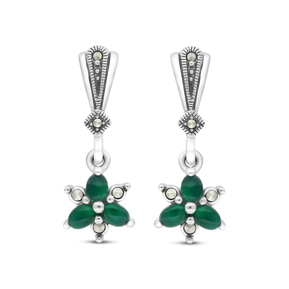 اقراط من الفضة الخالصة عيار 925 مرصعه احجار عقيق جاد اخضر طبيعي و ماركسايت