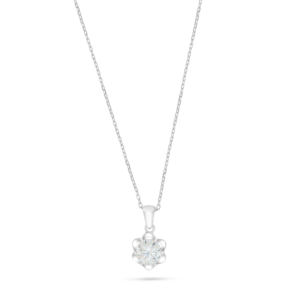 Sterling Silver 925 Necklace Rhodium Plated Embedded With Diamond Zircon