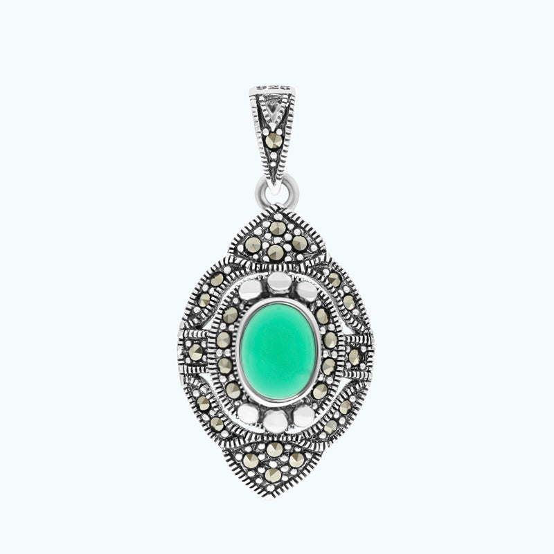 قلاده من الفضة الخالصة عيار 925 مرصعة باحجار عقيق جاد اخضر طبيعي و احجار ماركسايت