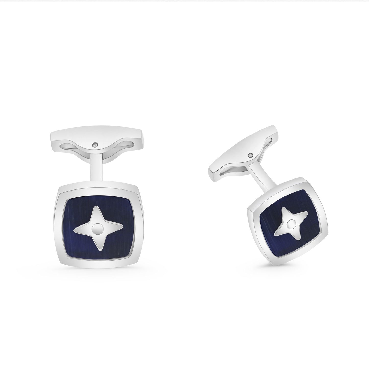 كبك ستانلس ستيل لون فضي و احجار عين النمر ازرق عيار L316