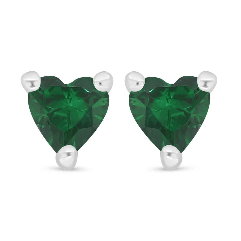 Sterling Silver 925 Earring Rhodium Plated Embedded With Emerald Zircon