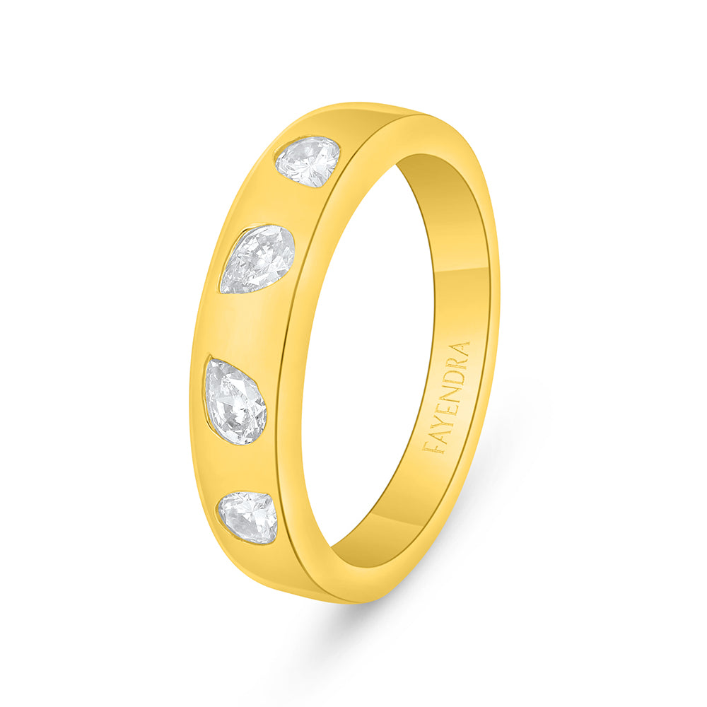 Sterling Silver 925 Ring Golden Plated Embedded With White Zircon