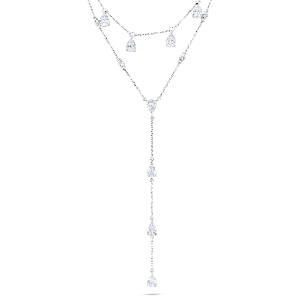 Sterling Silver 925 Necklace Rhodium Plated Embedded With White Zircon