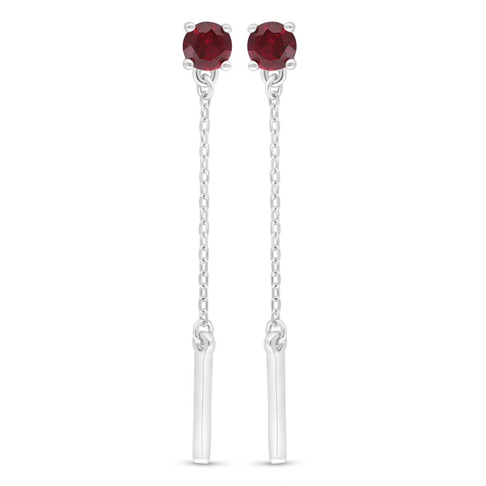 Sterling Silver 925 Earring Rhodium Plated Embedded With Ruby Corundum