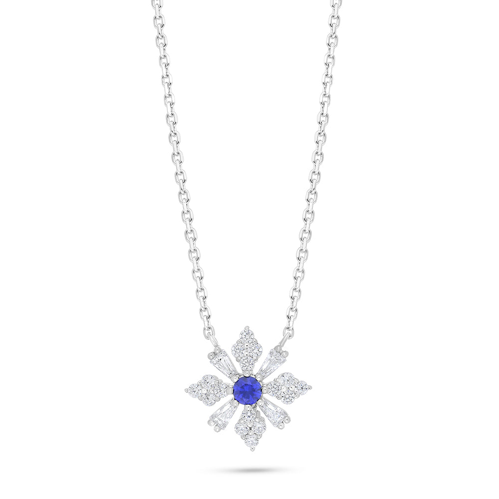 عقد من الفضة الخالصة عيار 925 مطلي روديوم مرصع زفير كروندوم و فص ابيض