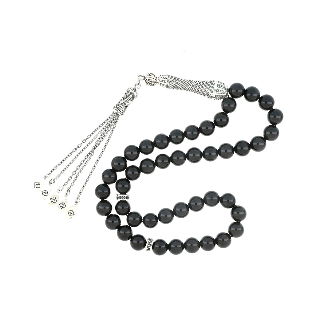 Rosary 45 Sterling Silver 925 Set Oxidized Embedded With Black Tiger Eye Bead 08 mm LOGO