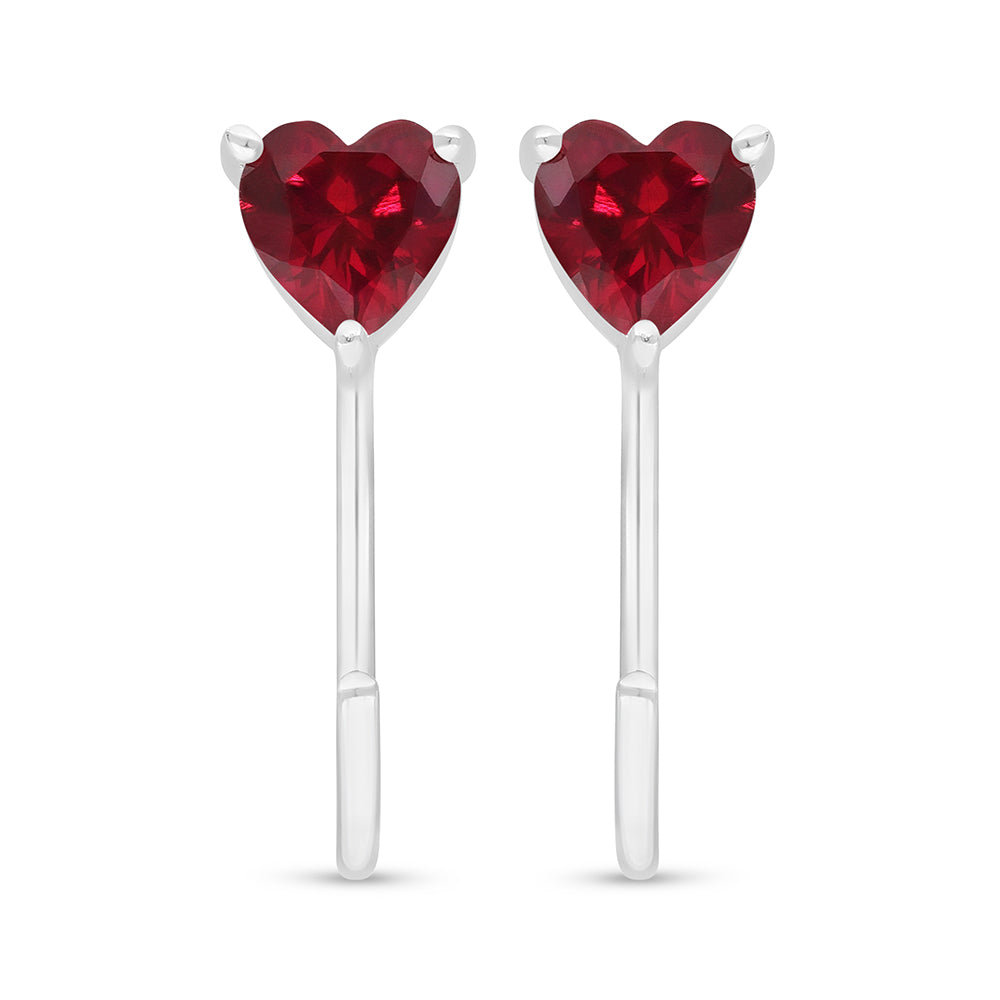 Sterling Silver 925 Earring Rhodium Plated Embedded With Ruby Corundum