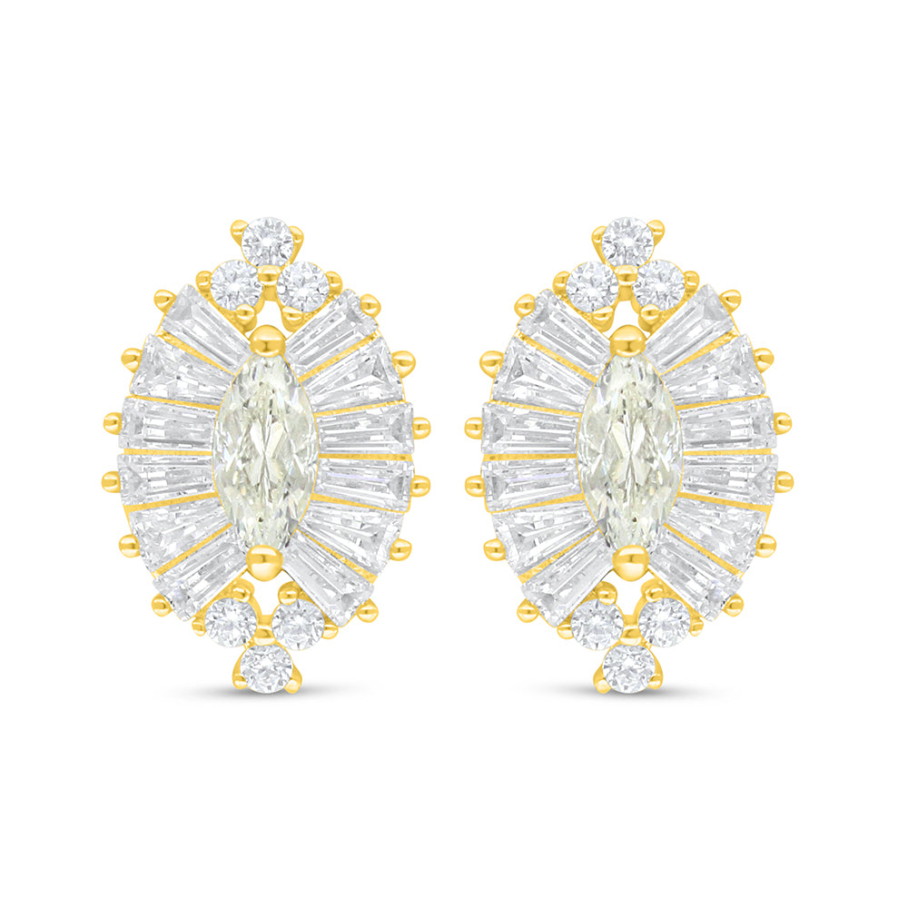 Sterling Silver 925 Earring Golden Plated Embedded With Yellow Diamond And White Zircon