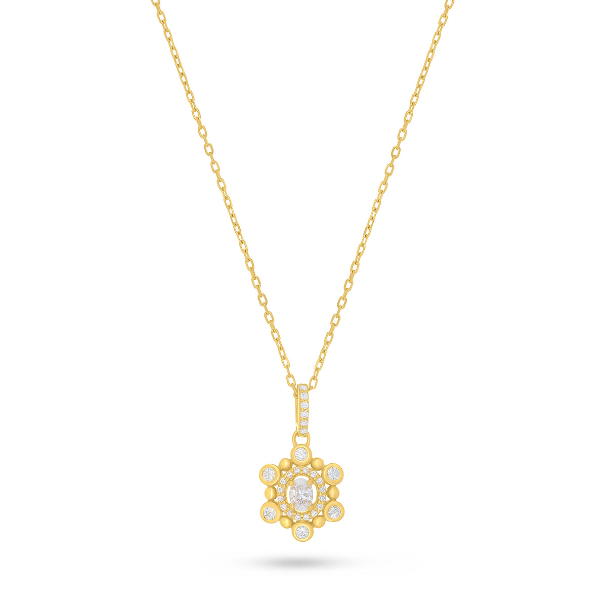 Sterling Silver 925 Necklace Golden Plated Embedded With White Zircon