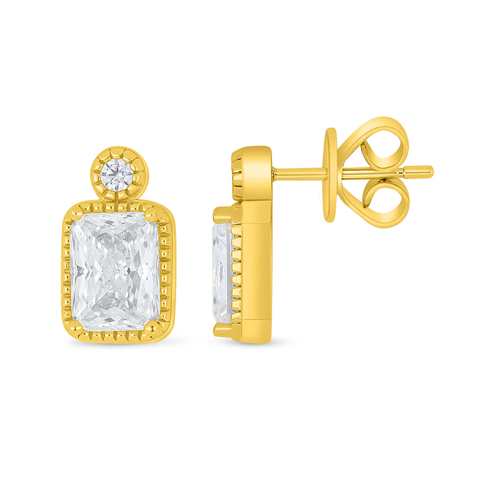 Sterling Silver 925 Earring Golden Plated Embedded With White Zircon