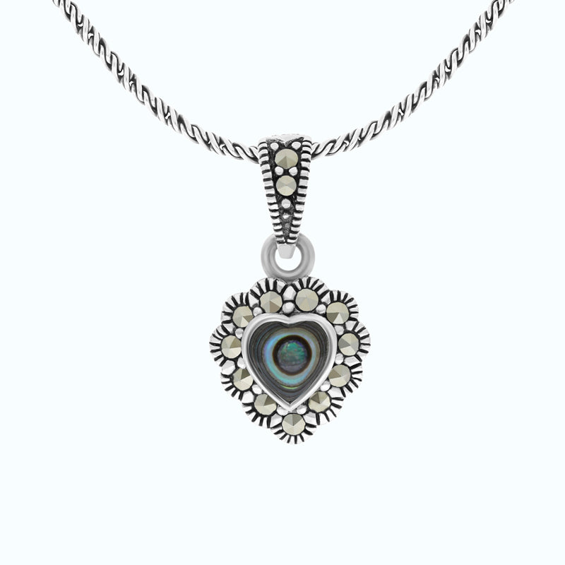 Sterling Silver 925 Pendant Embedded With Natural Blue Shell And Marcasite Stones
