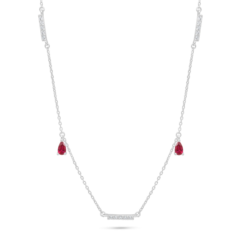 Sterling Silver 925 Necklace Rhodium Plated Embedded With Ruby Corundum And White Zircon