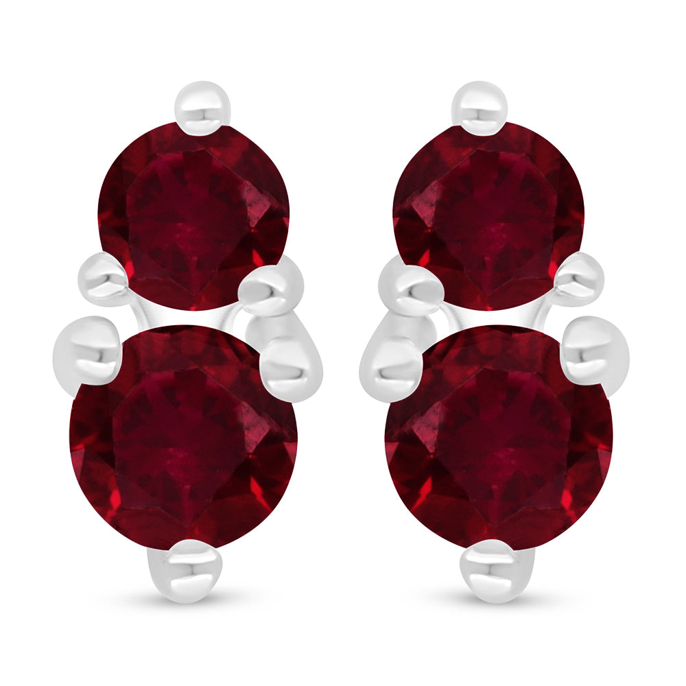 Sterling Silver 925 Earring Rhodium Plated Embedded With Ruby Corundum