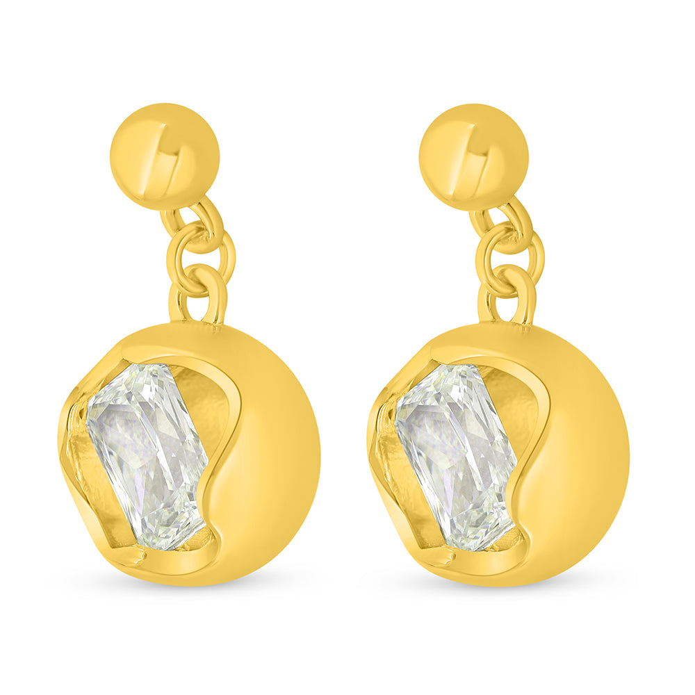 Sterling Silver 925 Earring Golden Plated Embedded With Diamond Zircon