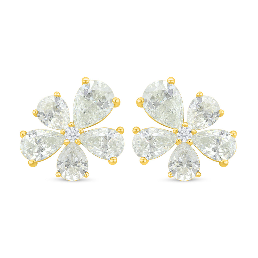 Sterling Silver 925 Earring Golden Plated Embedded With Diamond Zircon And White Zircon