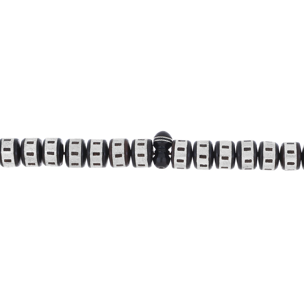 Rosary 100 Kuk Barrel 8*6 mm , Hand Inlaid Round Silver African Style, withTwo Counters