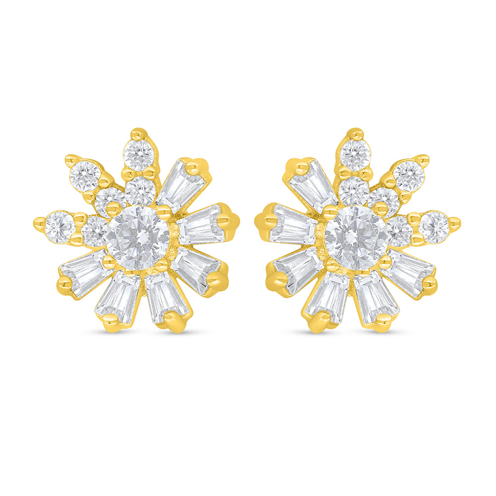 Sterling Silver 925 Earring Golden Plated Embedded With White Zircon