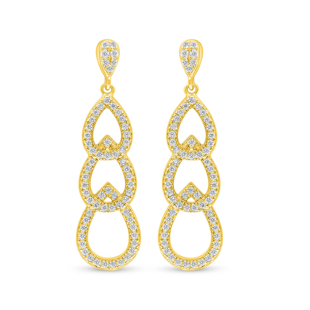 Sterling Silver 925 Earring Golden Plated Embedded With White Zircon