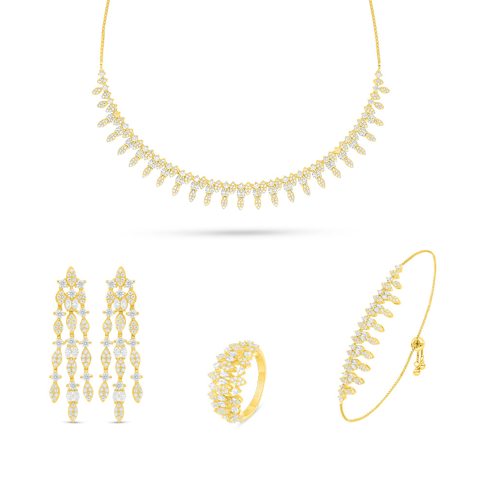 Sterling Silver 925 SET Golden Plated Embedded With White Zircon